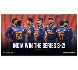 India won the T20 series 3–2, beating England by 36 runs in the last match